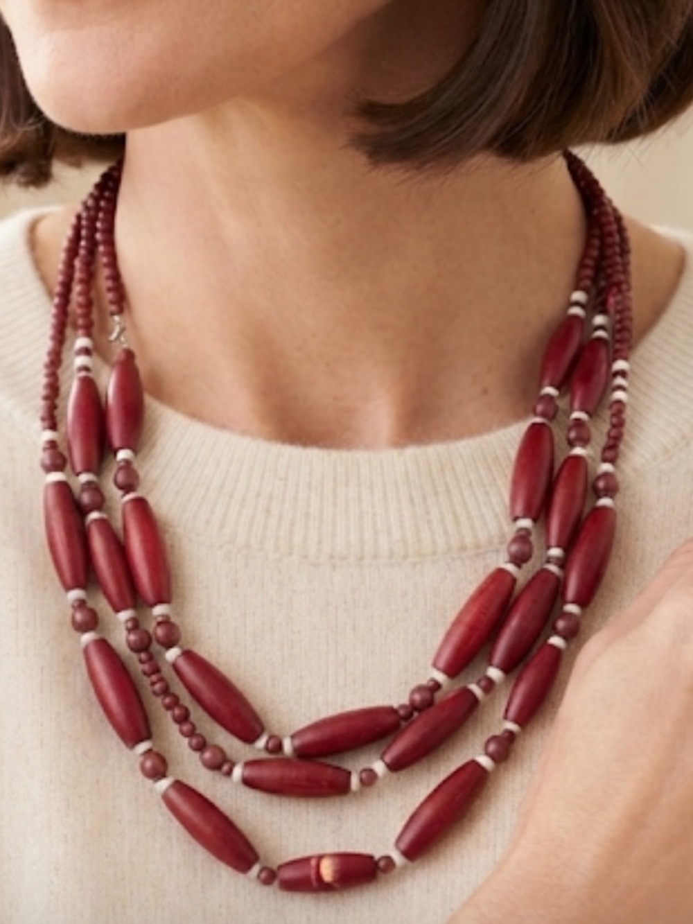 Red Multi-Strand Beaded Necklace
